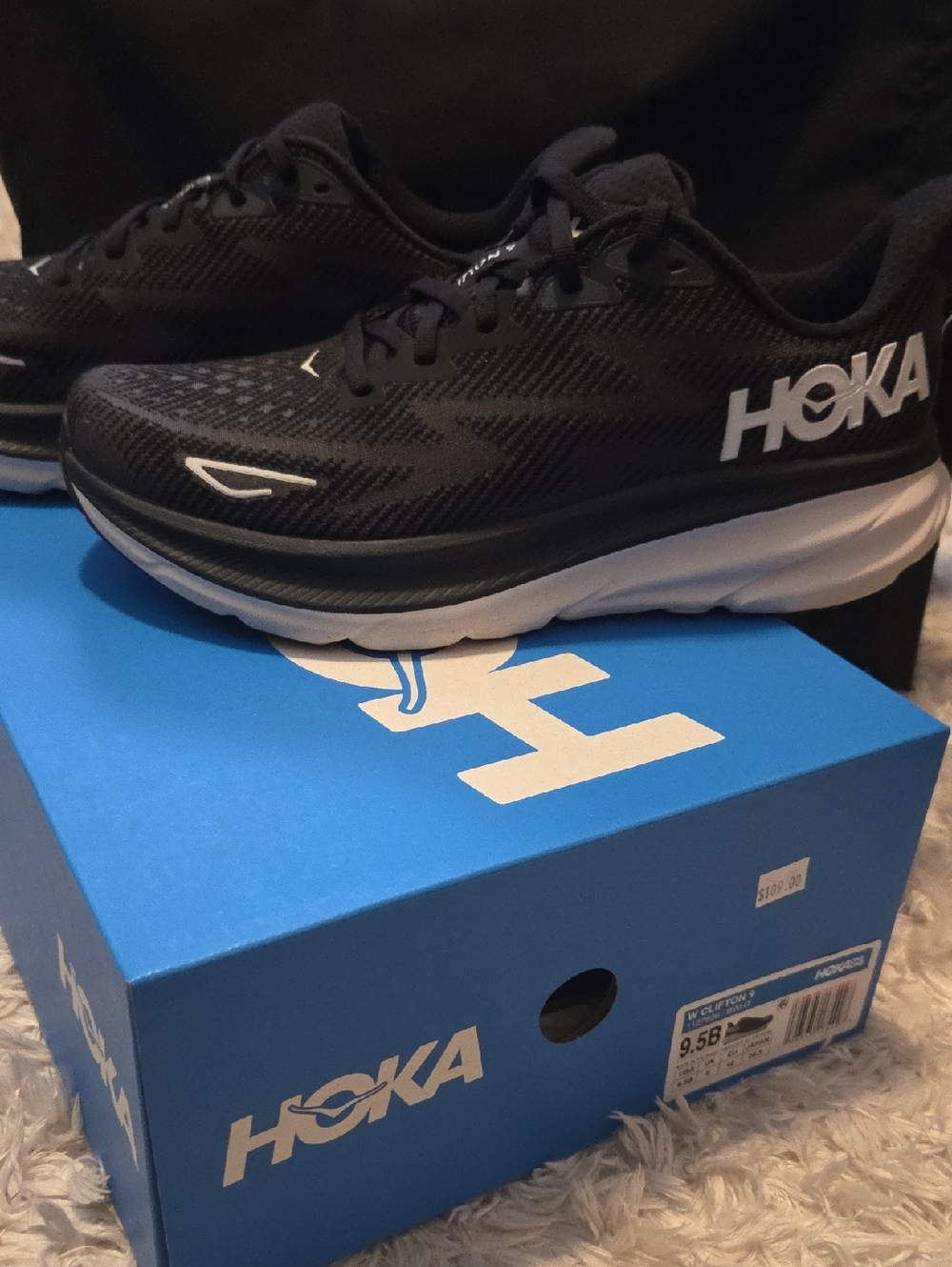 Hoka Black and White Women's Athletic Running Shoes
